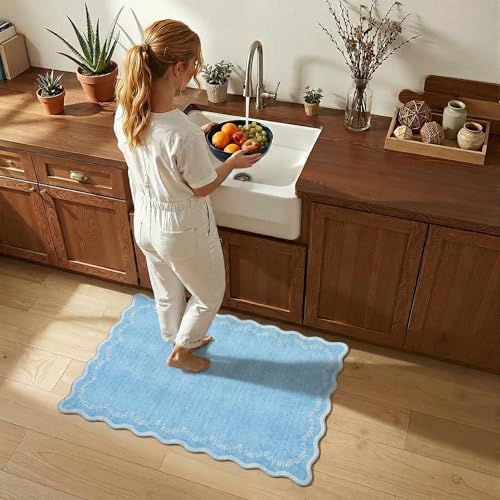 GarveeHome Scalloped Entryway Rug 2x3 Blue Washable Front Door Entry Rug - Image 2