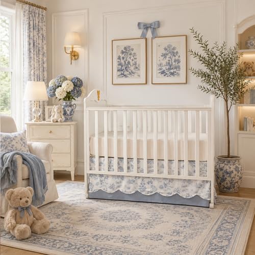 Brandream Scallop Edge Organic Cotton Crib Skirt, Baby Girl, Gender Neutral - Image 3