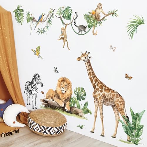 decalmile Jungle Animal Tropical Leaves Safari Wall Decals Stickers - Image 2