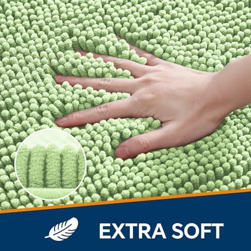 Chenille Bathroom Rug 20"x32" Seafoam Green, Non-Slip Bath Mat - Image 3