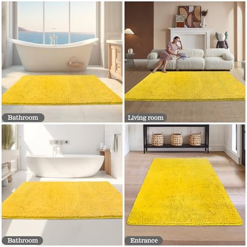 Yeaban Chenille Yellow Bathroom Rug 36"x60", Non-Slip Rubber Backing - Image 6