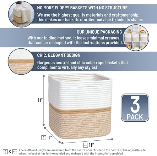NaturalCozy Storage Cubes 11 Inch Cotton Rope Woven Baskets - Image 2