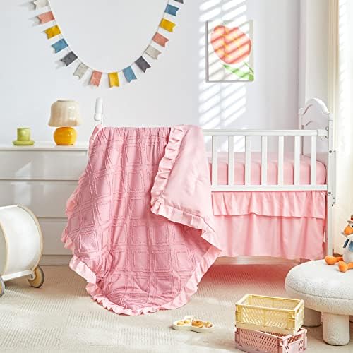 Mini Crib Bedding Set 3 Pieces Baby Boho Quilted Tufted Ruffles Comforter - Image 2