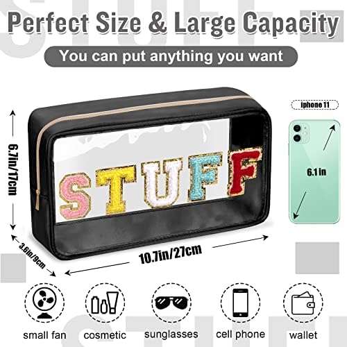 Chenille Letter Clear Makeup Bags Stuff Pouch, Preppy Patch Makeup Bag - Image 2