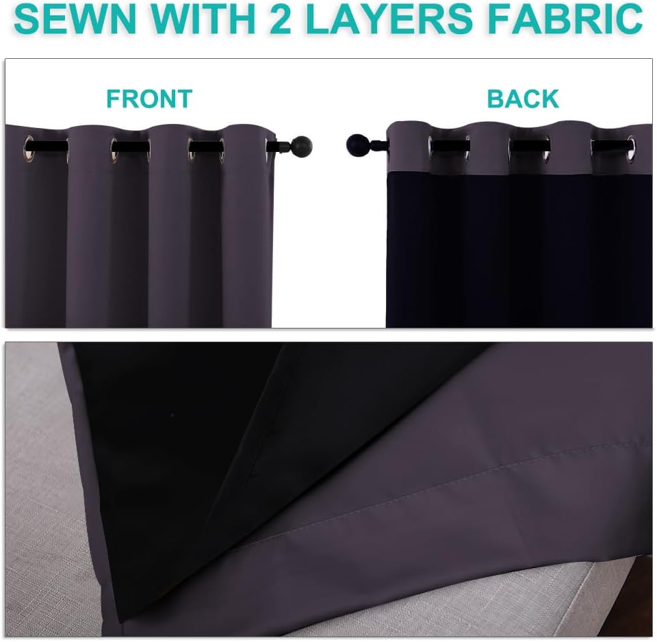NICETOWN Full Shading Curtains for Windows, Greyish Purple, Pack of 2, 70 inches W x 95 inches L, Super Heavy-Duty Black Lined Blackout Curtains for Bedroom, Privacy Assured Window Treatment