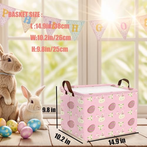 Large Cute Easter Basket for Kid Empty Gift Baby Rectangle Storage Bin Bunny - Image 3