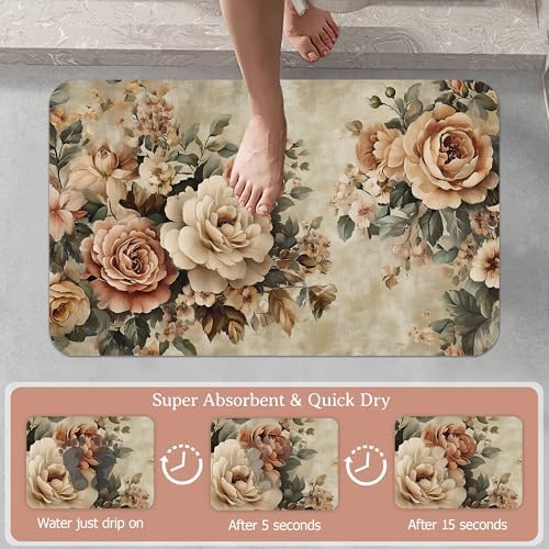 Vintage Rose Bath Mat, Retro Flowers Diatomaceous Earth Bath Mat, Rubber - Image 3