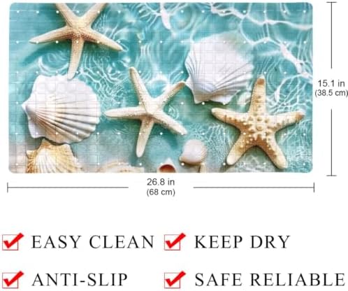 Shower Mat Non Slip 26.8 x 15.1 Inches, Beach Starfishes Shell Bathtub Mat - Image 4
