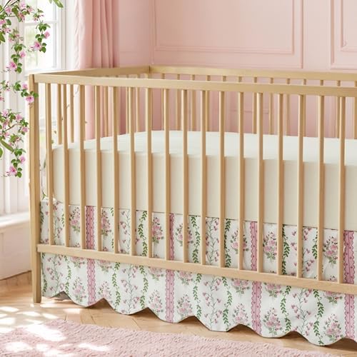 Brandream Scallop Edge Crib Skirt Organic Cotton Toddler Bedskirt Floral by Brandream