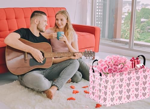 Valentines Basket Rec Heart Print Box Hamper Storage Basket Collapsible - Image 6