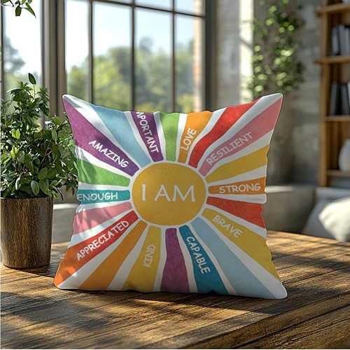 I Am Rainbow Affirmations Boho Pillow Cover 18x18, Inspirational Motivational - Image 5