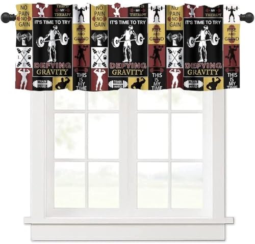 Weightlifting Valance Curtains Boys Teens Fitness Sport Lover Patchwork by Unknown