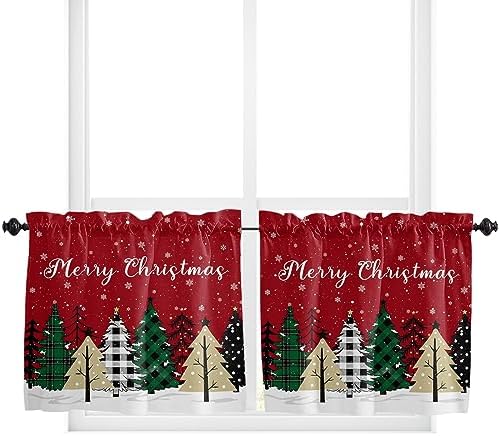 Red Merry Christmas Kitchen Curtains and Valances Set - Image 5