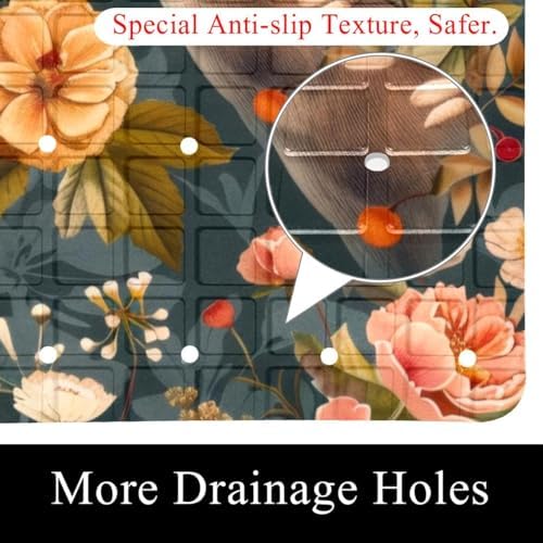 Bathtub Mat Non Slip 26.8x15.1 Inch, Deers Florals Flower Shower Mat - Image 2