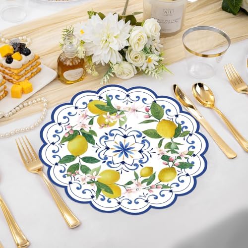 50PCS Lemon Paper Placemats Disposable Blue Chinoiserie Floral Placemat - Image 4
