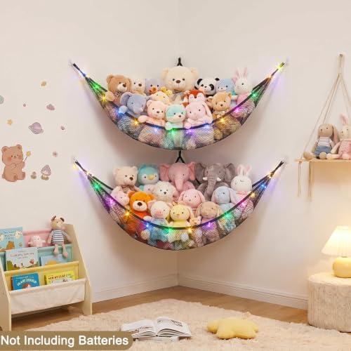 Stuffed Animals Hammock with LED Light Toy Net Room Decor Corner Storage - Image 5