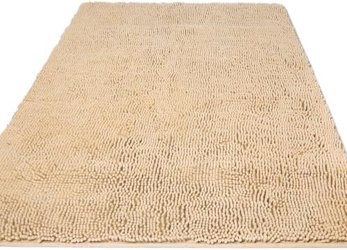 Yeaban Chenille Ivory Cream Bathroom Rug 36"x60", Non-Slip Rubber Backing by Yeaban