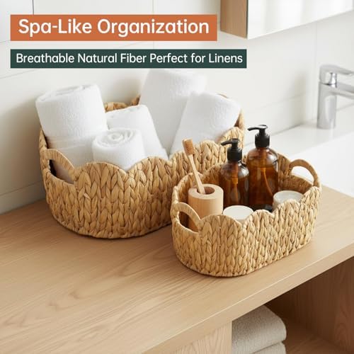 Coeusy Scalloped Basket Set of 2, Water Hyacinth Basket - Image 6