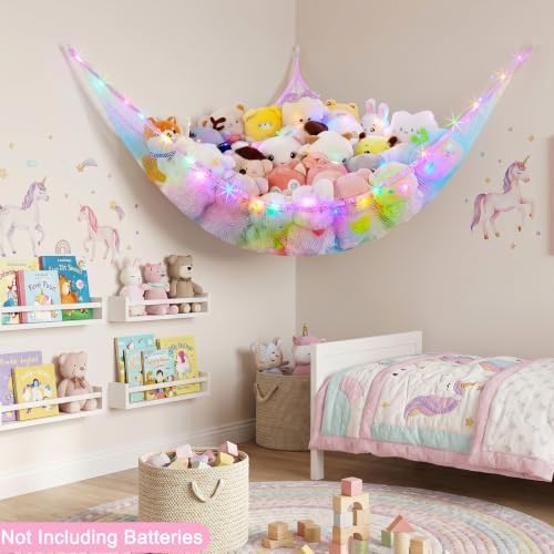 Stuffed Animals Hammock with LED Light Toy Net Room Decor Corner Storage - Image 6