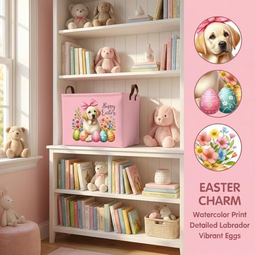 Large Cute Easter Basket for Kid Empty Gift Baby Rectangle Storage Bin Bunny - Image 2