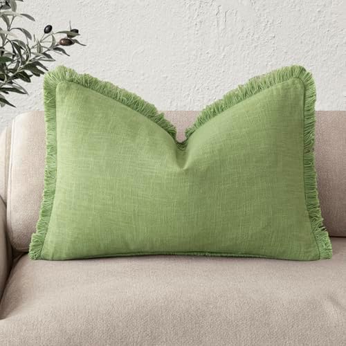 Foindtower Decorative Linen Fringe Lumbar Throw Pillow Covers Cozy Boho by Foindtower