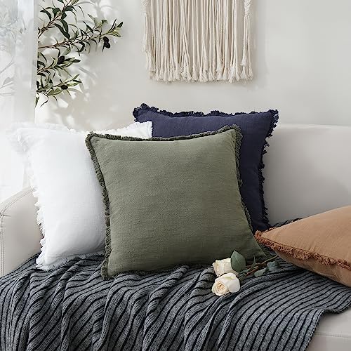 Foindtower Decorative Linen Fringe Throw Pillow Covers 26×26 Olive Green - Image 5