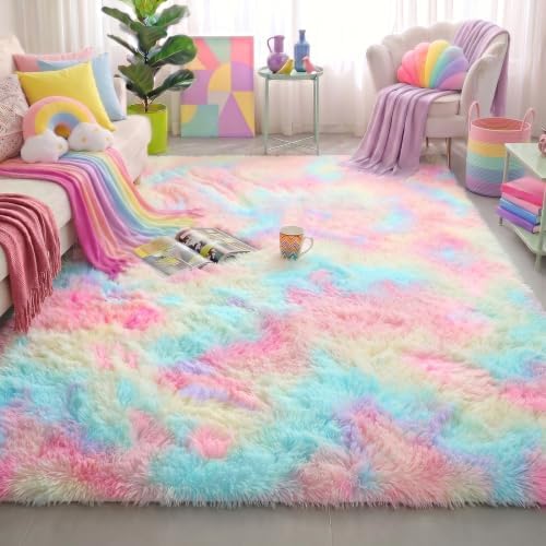 Amdrebio Rainbow Unicorn Pastel Cute Area Rug 4x6 by Amdrebio