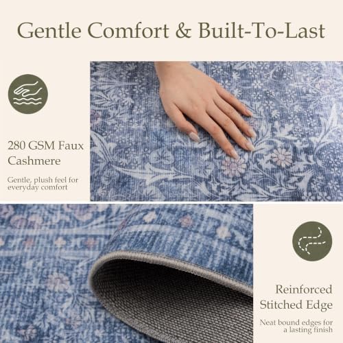 JOLLYVOGUE 5x7 Area Rugs for Living Room, Vintage Washable Rug, Dusk Blue - Image 5
