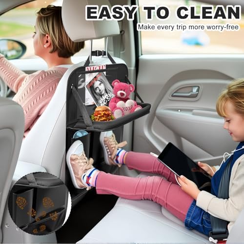 Car Backseat Organizer with Tablet Holder 6 Storage Pockets Organizer Black - Image 4