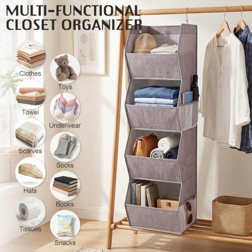 Libeder 4 Shelf Hanging Closet Organizer and Storage, Heather Grey - Image 7