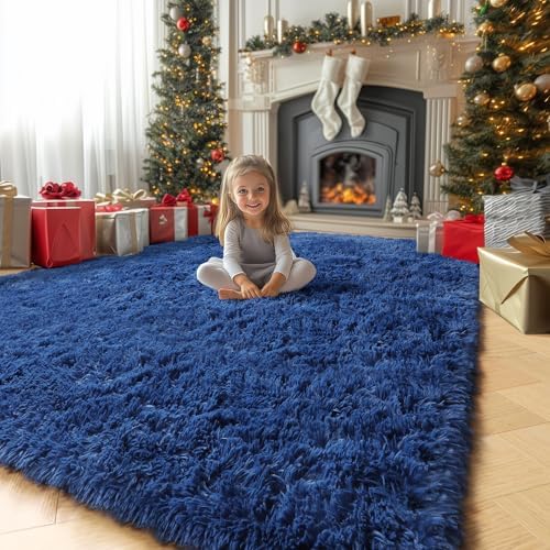 Amdrebio Navy Blue Shag Plush Area Rug 5x8 - Image 6