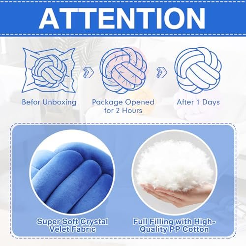 Namalu 7.87 Inches 2 Pcs Knot Pillow Decorative Throw Pillow, Deep Blue - Image 6