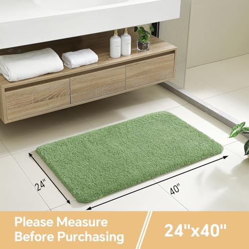 Polyester Bathroom Rug 24"x40" Hunter Green, Non-Slip Soft Bath Mat - Image 2