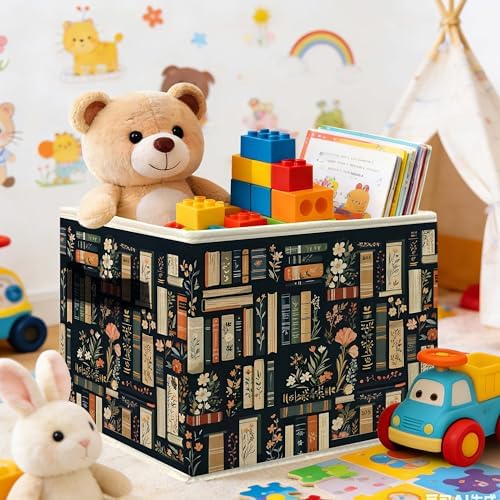 Dark Floral Book Storage Bins Box - Image 5