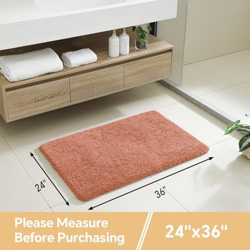 Polyester Bathroom Rug 24"x36" Rust, Non-Slip Soft Shaggy Bath Mat - Image 2