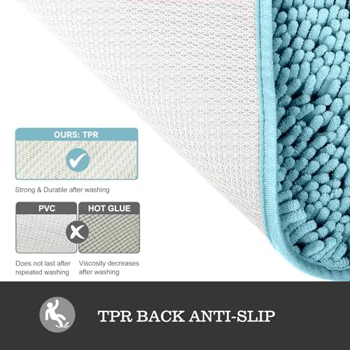 Yeaban Chenille Aqua Bathroom Rug 17"x24", Non-Slip Rubber Backing - Image 3