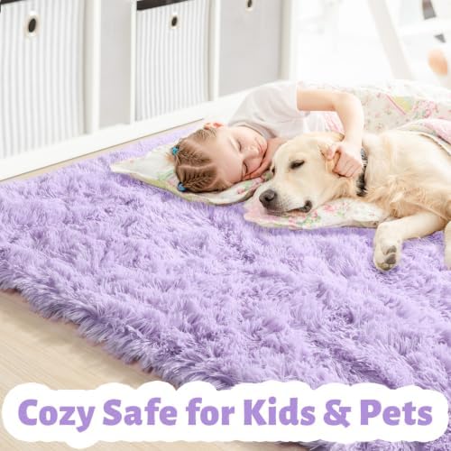Amdrebio Light Purple Large Shag Area Rug 6x9 - Image 4