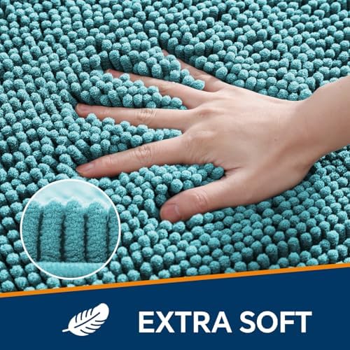 Chenille Bathroom Rug 20"x32" Aqua, Non-Slip Plush Bath Mat - Image 3