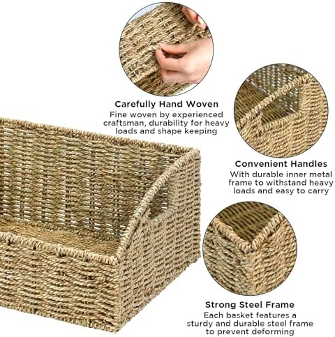 Pantry Baskets Organization, Wicker Storage Basket Green - Image 3