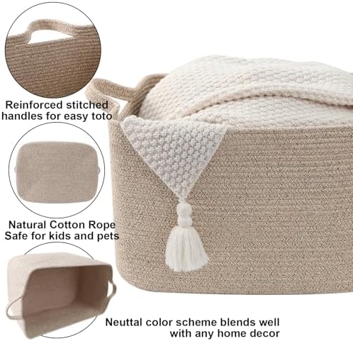 65L Large Laundry Basket with Handles, Woven Blanket Basket - Image 3