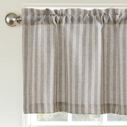 jinchan Linen Boxter Striped Kitchen Valances Taupe Grey 50 x 16 2 Panels - Image 2