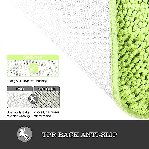 Yeaban Chenille Apple Green Bathroom Rug 36"x60", Non-Slip Rubber Backing - Image 3