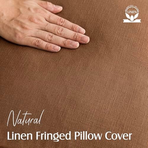 Foindtower Boho Linen Fringe Lumbar Throw Pillow Covers 12×20 Orange Brown - Image 2