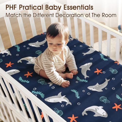 PHF 3 Pack Soft Shark Crib Sheets Fitted, Comfy Breathable Baby Sheets - Image 2