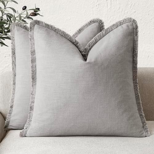 Foindtower Decorative Linen Fringe Throw Pillow Covers 24×24 Light Gray by Foindtower