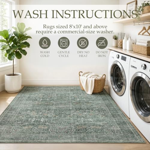 JOLLYVOGUE Runner Rug, 2x8 Washable Vintage Floral Rug, Moss Green - Image 7