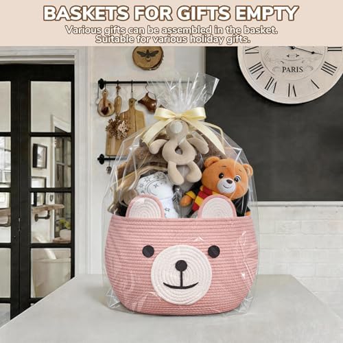 CherryNow Large Baby Basket for Gifts Empty, Cute Bear Design, Brght Pink - Image 5