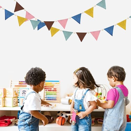 2 Sets of Wood Beads Boho Pennant Banner 20pcs Retro Colored Nursery Garland - Image 7