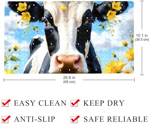 Bathtub Mat Non Slip 26.8x15.1 Inch, Cow Sunflower Shower Mat - Image 4