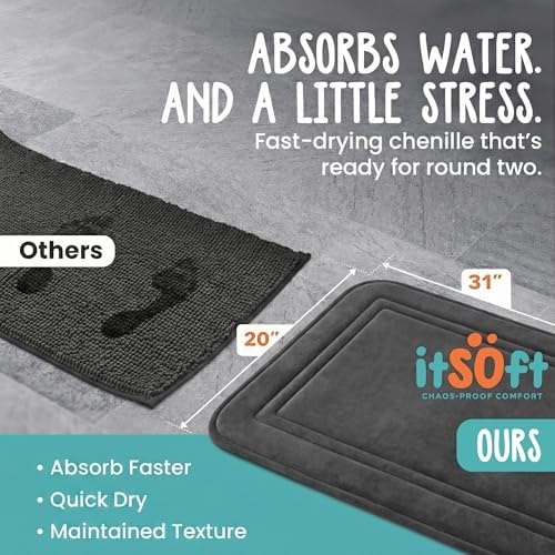 ITSOFT Memory Foam Bath Mat 31x20, Non Slip, Machine Washable, Quick Dry & - Image 3